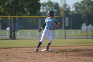 Ashlyn McKeown stopping on second after hitting a double against Alexandria LA Photo by Gregg Fuller    