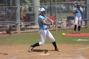 Jodie Lowe strokes a hit against Tennessee Photo by Bruce Branum   